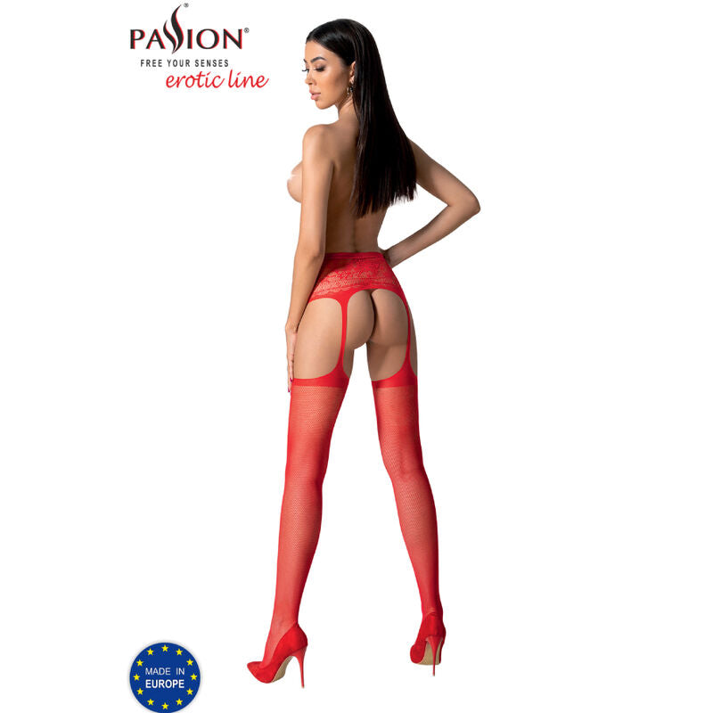 PASSION - S028 BLACK TIGHTS WITH GARTER ONE SIZE