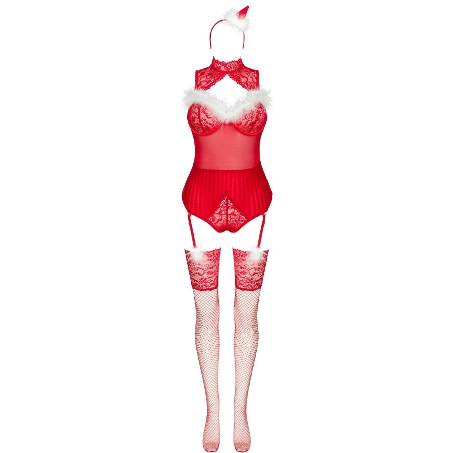 LIVCO CORSETTI FASHION - LIMPID SNOWFLAKES LC 90604 BODY + STOCKINGS + CHRISTMAS HEADBAND L/XL